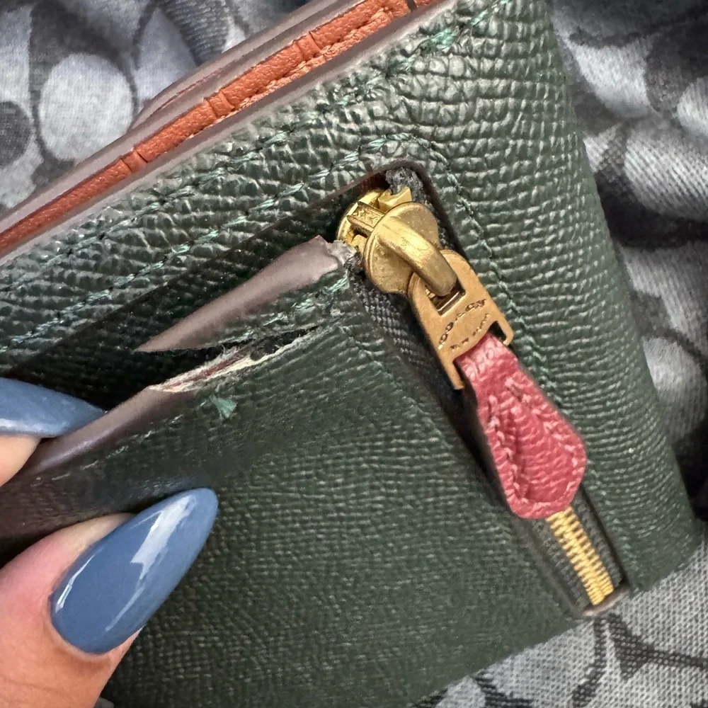 Coach hunter green and Pink Women's Wallet with gold hardware